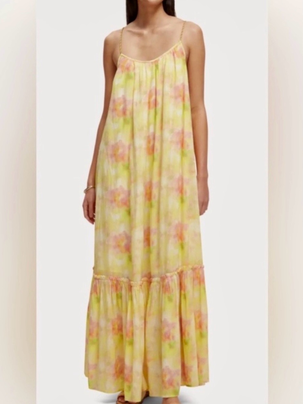 Scotch & Soda Yellow Floral Spaghetti-Strap Maxi Dress